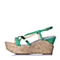 BASTO/百思图夏季专柜同款绿色羊绒皮坡跟罗马女凉鞋TBZ17BL5