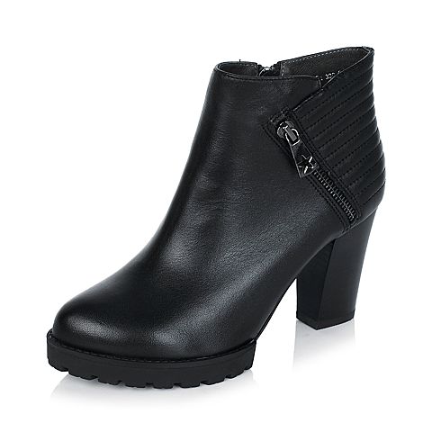 BASTO/百思图冬季专柜同款黑色小牛皮女靴TSC51DD5