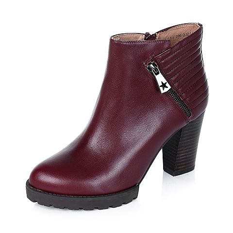 BASTO/百思图冬季专柜同款红色小牛皮女靴TSC51DD5