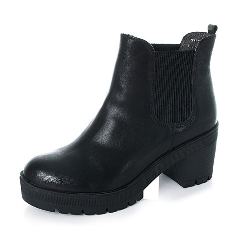 BASTO/百思图冬季专柜同款黑色山羊皮女靴TNT46DD5