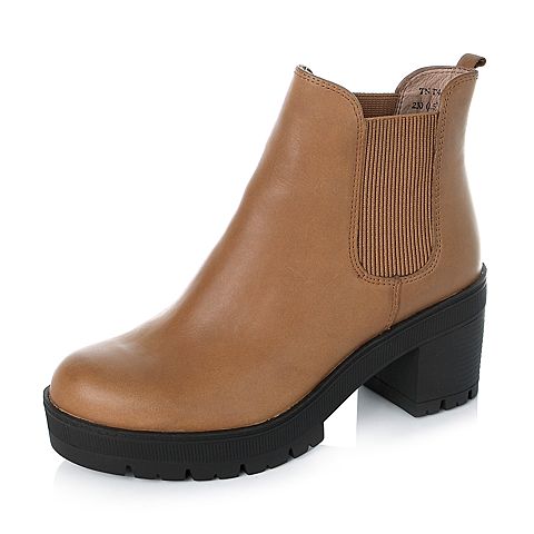BASTO/百思图冬季专柜同款棕色牛皮女靴TNT46DD5