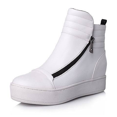 BASTO/百思图冬季专柜同款白/黑色小牛皮女靴TKV42DD5