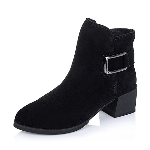 BASTO/百思图冬季专柜同款黑色绒面牛皮女靴15X59DD5