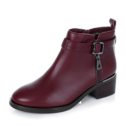 BASTO/百思图冬季专柜同款红色小牛皮女靴(绒里)TOD42DD5