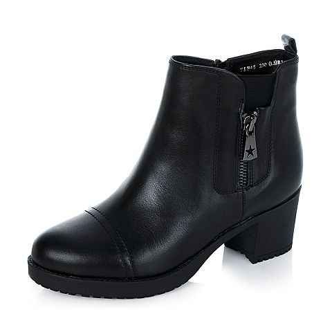 BASTO/百思图冬季专柜同款黑色小牛皮女靴(绒里)TIF45DD5