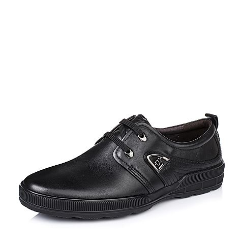BASTO/百思图秋季专柜同款黑色牛皮舒适休闲系带男单鞋AQW01CM5