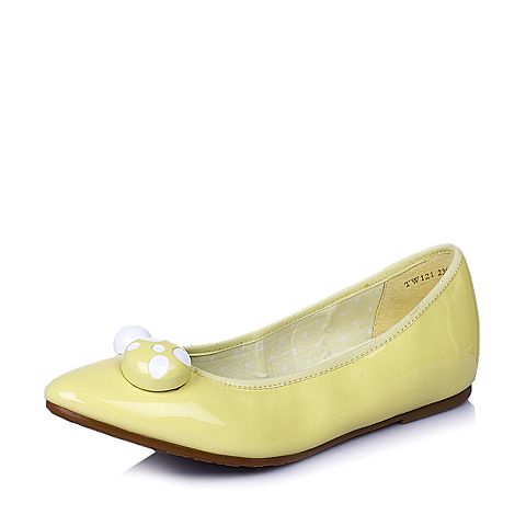 BASTO/百思图春季专柜同款黄色牛皮简约时尚复古波点女单鞋TW121AQ6