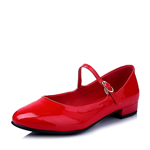 BASTO/百思图春季专柜同款红色牛皮时尚玛丽珍女单鞋TL825AQ6