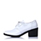 BASTO/百思图春季专柜同款白色牛皮时尚纯色粗高跟系带女单鞋TQ120AM6