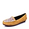 BASTO/百思图春季黄色羊皮时尚舒适平跟女浅口单鞋休闲鞋Y1402AQ6