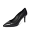 BASTO/百思图春季专柜同款黑色羊皮优雅尖头女单鞋16A20AQ6