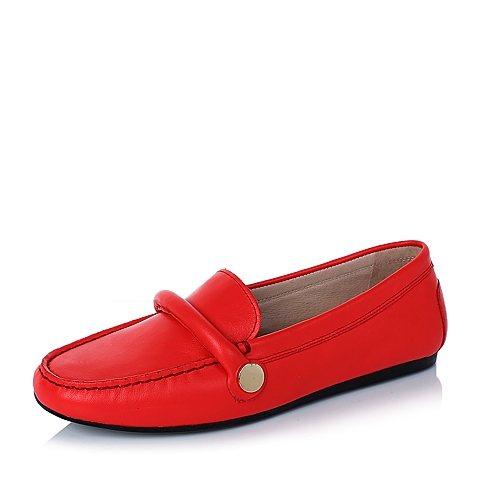 BASTO/百思图秋季专柜同款红色软面牛皮浅口女单鞋YBS01CQ6