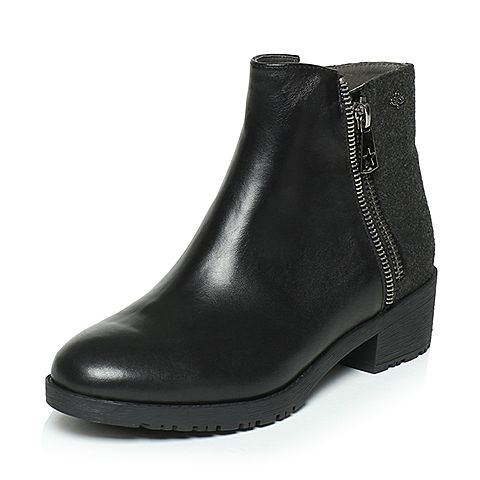 BASTO/百思图冬季专柜同款黑色牛皮女短靴（皮里）TP743DD6