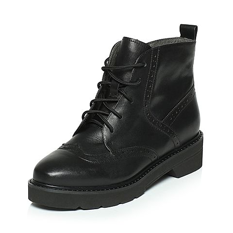 BASTO/百思图冬季专柜同款黑色牛皮女短靴TC640DD6