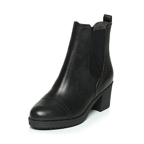 BASTO/百思图冬季专柜同款黑色牛皮女靴TIF48DD6