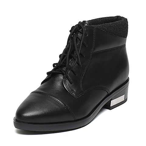 BASTO/百思图冬季专柜同款黑色牛皮女短靴TC240DD6