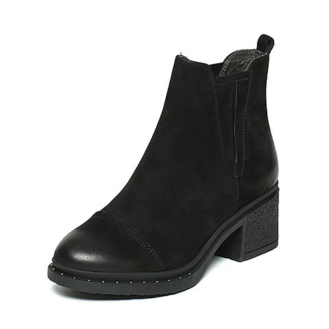 BASTO/百思图冬季专柜同款浅黑色牛皮女靴TXW41DD6