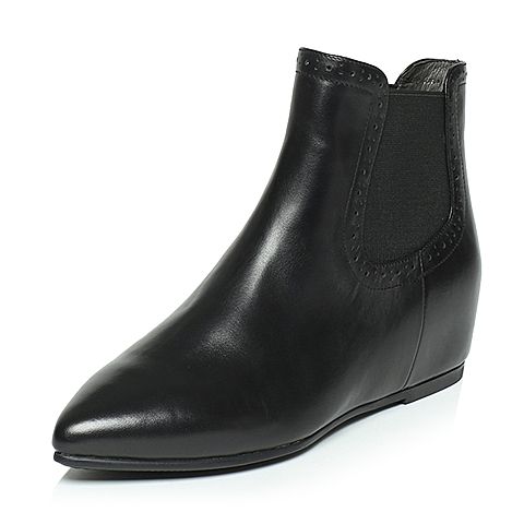 BASTO/百思图冬季专柜同款黑色牛皮女靴TC941DD6