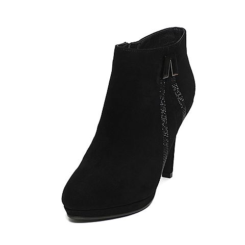 BASTO/百思图冬季专柜同款黑色羊皮女短靴16D45DD6
