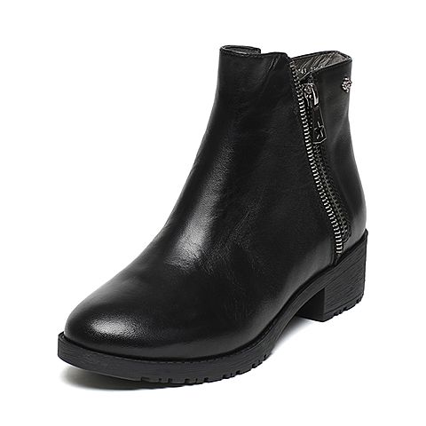 BASTO/百思图冬季专柜同款黑色牛皮女短靴（绒里）TP743DD6