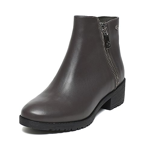 BASTO/百思图冬季专柜同款深灰色小牛皮女短靴（绒里）TP743DD6