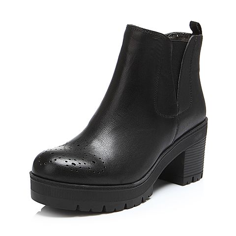 BASTO/百思图冬季专柜同款黑色羊皮女皮靴TNT51DD6