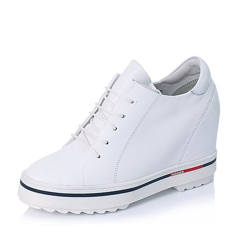 BASTO/百思图秋季专柜同款白色软面牛皮内增高女单鞋YCB01CM6