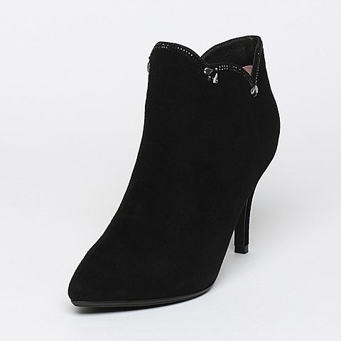 BASTO/百思图冬季专柜同款黑色羊皮女皮靴16D49DD6