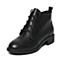 BASTO/百思图冬季专柜同款黑色牛皮简约帅气方跟女皮短靴16D73DD6
