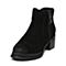 BASTO/百思图冬季专柜同款黑色牛剖层皮革休闲粗跟女皮靴16D15DD6