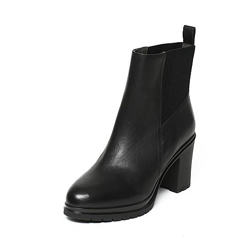 BASTO/百思图冬季专柜同款黑色小牛皮女靴TD143DD6