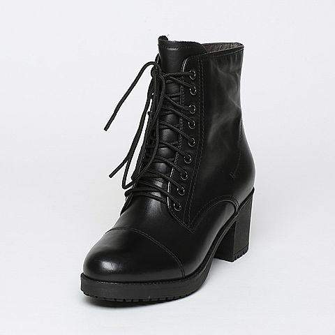 BASTO/百思图冬季专柜同款黑色小牛皮女靴TIF49DD6