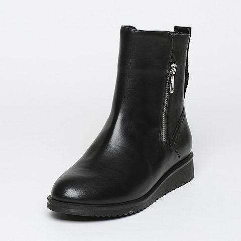 BASTO/百思图冬季专柜同款黑色牛皮女靴16D33DD6