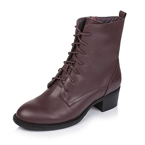 BASTO/百思图冬季专柜同款深红牛皮女皮靴16D51DD6
