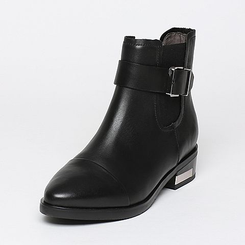 BASTO/百思图冬季专柜同款黑色牛皮女靴TC243DD6