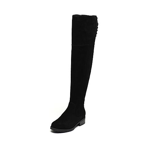 BASTO/百思图冬季专柜同款浅黑色羊皮过膝方跟女皮靴16D70DC6