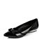 BASTO/百思图秋季专柜同款黑色牛皮/织带时尚尖头浅口女单鞋16C02CQ6
