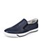 BASTO/百思图春季专柜同款深蓝色牛皮套脚平跟男休闲鞋AUR45AM6