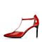 BASTO/百思图春季专柜同款红色牛皮时尚简约优雅细高跟尖头女凉鞋TM502AK6