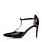 BASTO/百思图春季专柜同款黑色牛皮时尚简约优雅细高跟尖头女凉鞋TM502AK6