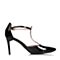 BASTO/百思图春季专柜同款黑色牛皮时尚简约优雅细高跟尖头女凉鞋TM502AK6