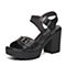 BASTO/百思图夏季专柜同款黑色小牛皮女时尚粗高跟凉鞋TVU01BL6