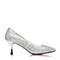 BASTO/百思图春季专柜同款银色羊皮革水钻浅口高跟女单鞋16A07AQ6