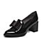 BASTO/百思图春季专柜同款黑色牛皮蝴蝶结舒适粗高跟尖头女单鞋TXD25AQ7