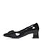 BASTO/百思图春季专柜同款黑色牛皮蝴蝶结粗跟女单鞋TX521AQ7