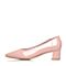 BASTO/百思图春季专柜同款粉色牛皮简约时尚粗中跟尖头女单鞋TX920AQ7