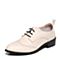 BASTO/百思图春季专柜同款米白色牛皮英伦布洛克纯色方跟女单鞋TS724AM7