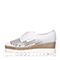 BASTO/百思图春季专柜同款白色牛皮镂空系带坡跟女休闲鞋YEP03AM7