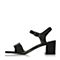 BASTO/百思图夏季专柜同款黑色牛皮简约一字带粗跟女凉鞋TCO05BL7
