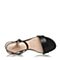 BASTO/百思图夏季专柜同款黑色山羊皮简约一字粗跟女凉鞋TCT06BL7